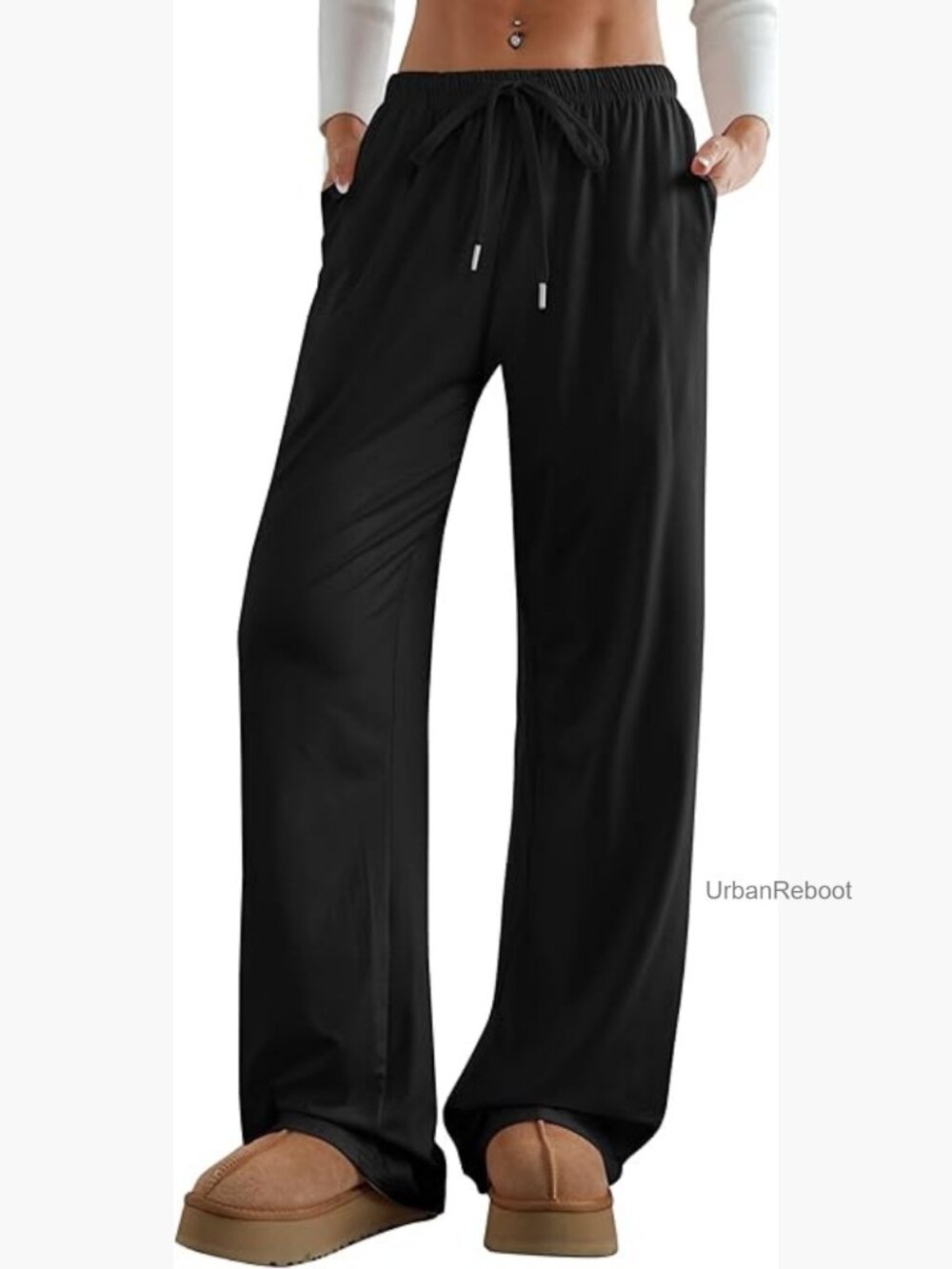 Wide Leg Lounge Pants Low Rise Baggy Pajama Bottoms with Pockets Y2K 30 Inseam